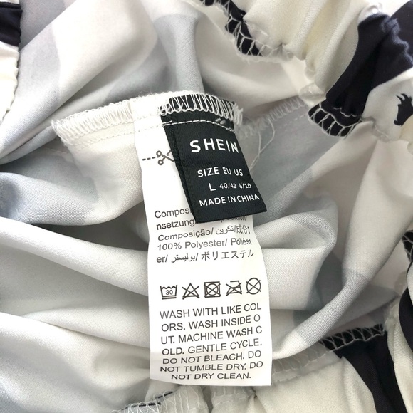 SHEIN Black and White Elastic Waist Wide-Leg Pants - Picture 2 of 10